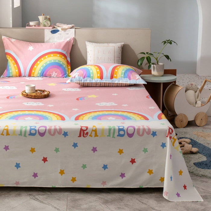 91家纺网 家纺一手货源 找家纺 绵庭 2021新款全棉12868单床单 彩虹弯弯