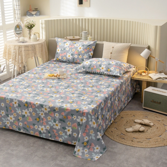 91家纺网 家纺一手货源 找家纺 绵庭 2021新款全棉12868单床单 草莓约定-灰