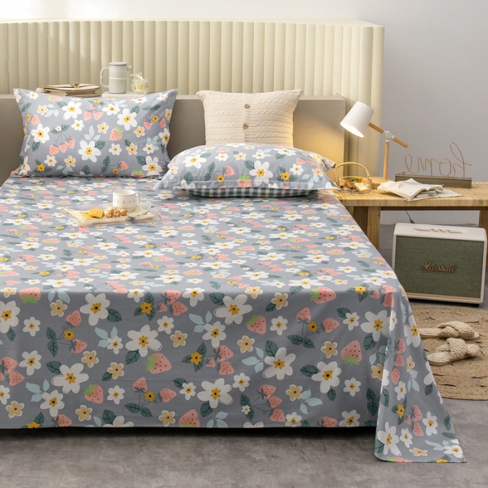 91家纺网 家纺一手货源 找家纺 绵庭 2021新款全棉12868单床单 草莓约定-灰