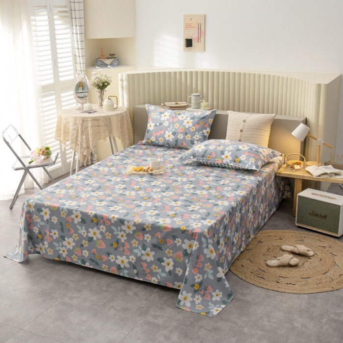 91家纺网 家纺一手货源 找家纺 绵庭 2021新款全棉12868单床单 草莓约定-灰