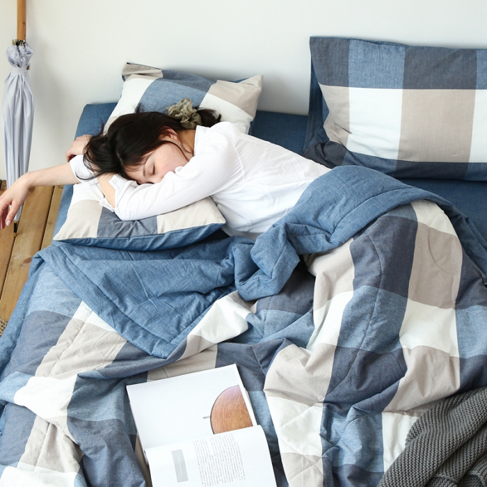 91家纺网 家纺一手货源 找家纺 安莱生活 2021新款夏被系列 蓝大格