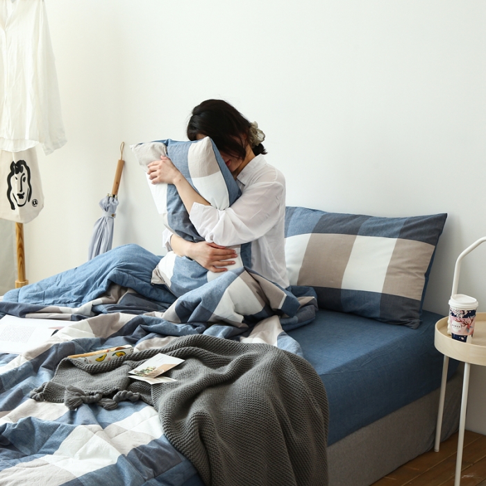 91家纺网 家纺一手货源 找家纺 安莱生活 2021新款夏被系列 蓝大格