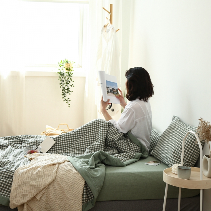 91家纺网 家纺一手货源 找家纺 安莱生活 2021新款夏被系列 绿小格