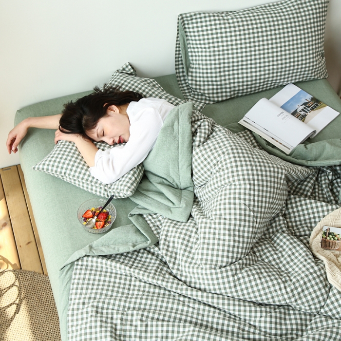 91家纺网 家纺一手货源 找家纺 安莱生活 2021新款夏被系列 绿小格