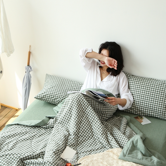 91家纺网 家纺一手货源 找家纺 安莱生活 2021新款夏被系列 绿小格