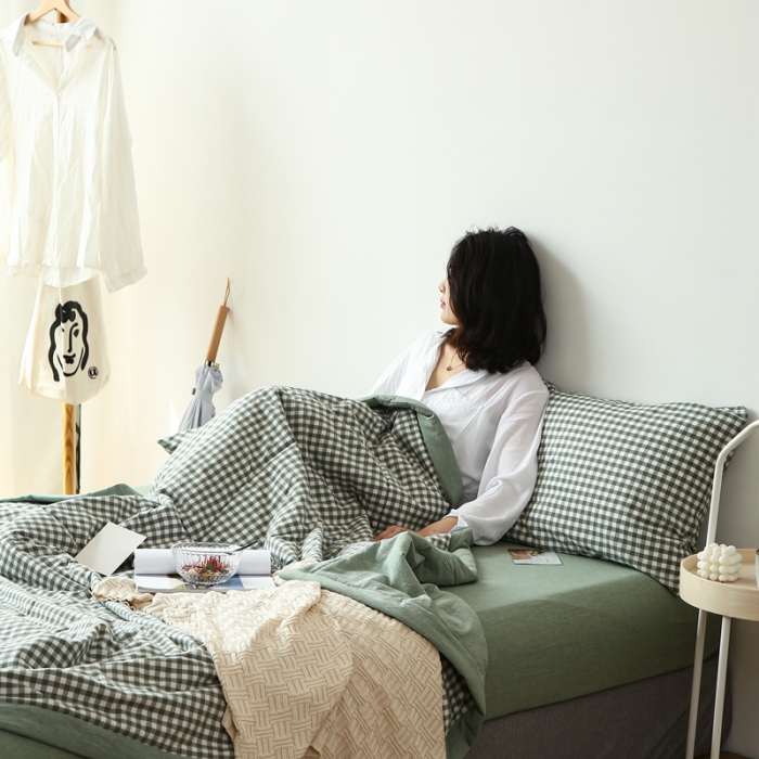 91家纺网 家纺一手货源 找家纺 安莱生活 2021新款夏被系列 绿小格