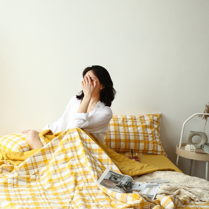 91家纺网 家纺一手货源 找家纺 安莱生活 2021新款夏被系列 芒果格