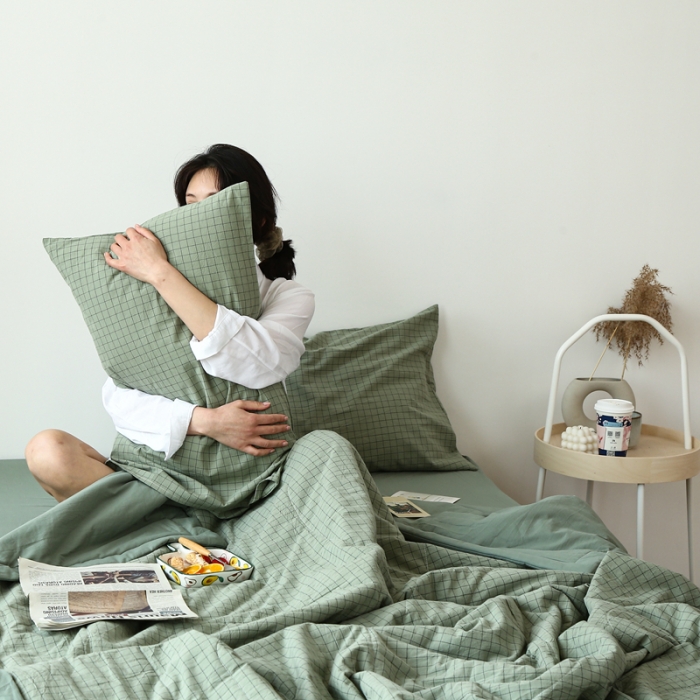 91家纺网 家纺一手货源 找家纺 安莱生活 2021新款夏被系列 抹茶小格