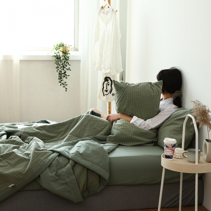 91家纺网 家纺一手货源 找家纺 安莱生活 2021新款夏被系列 抹茶小格