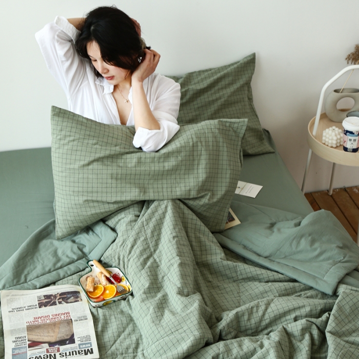 91家纺网 家纺一手货源 找家纺 安莱生活 2021新款夏被系列 抹茶小格