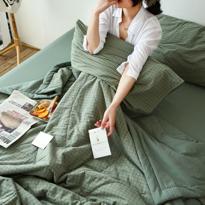 91家纺网 家纺一手货源 找家纺 安莱生活 2021新款夏被系列 抹茶小格