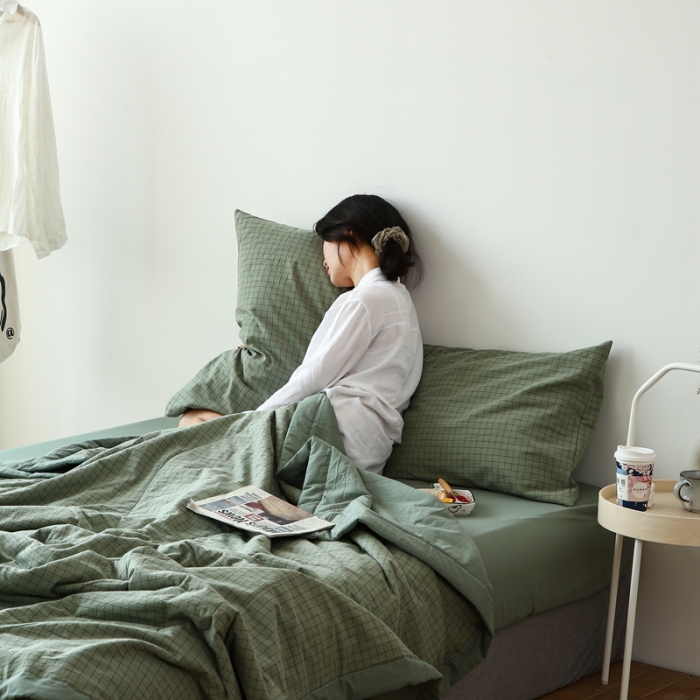 91家纺网 家纺一手货源 找家纺 安莱生活 2021新款夏被系列 抹茶小格