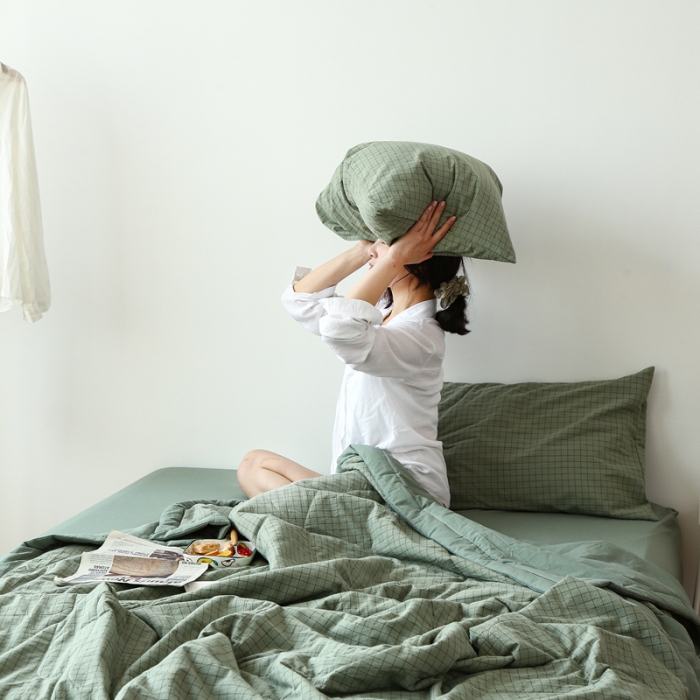 91家纺网 家纺一手货源 找家纺 安莱生活 2021新款夏被系列 抹茶小格