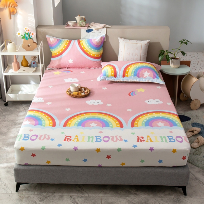 91家纺网 家纺一手货源 找家纺 绵庭 2021新款全棉12868单床笠 彩虹弯弯