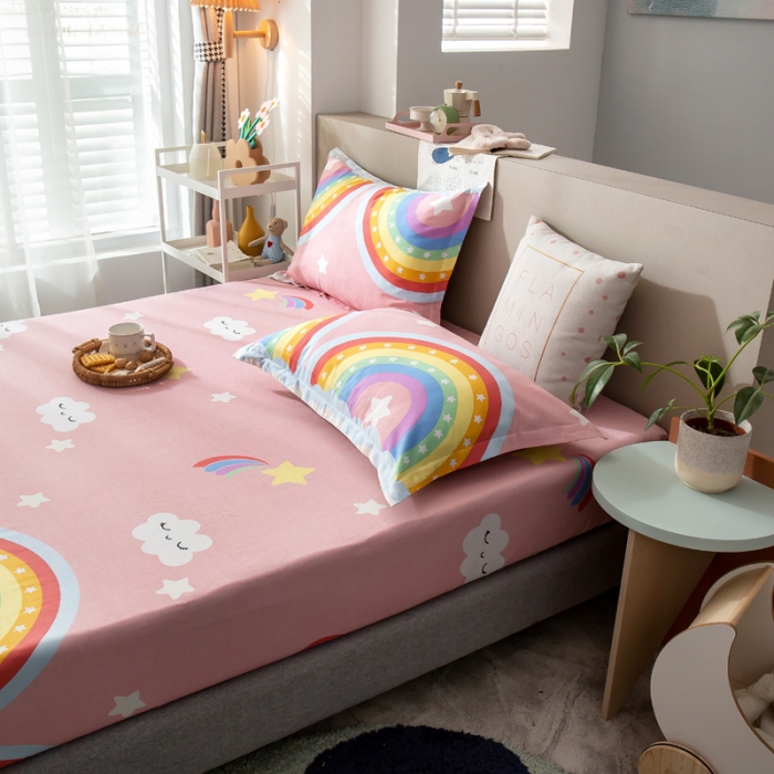 91家纺网 家纺一手货源 找家纺 绵庭 2021新款全棉12868单床笠 彩虹弯弯