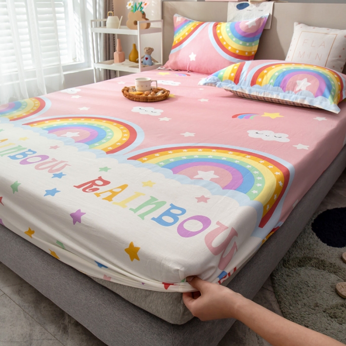 91家纺网 家纺一手货源 找家纺 绵庭 2021新款全棉12868单床笠 彩虹弯弯