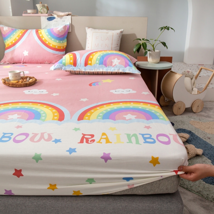 91家纺网 家纺一手货源 找家纺 绵庭 2021新款全棉12868单床笠 彩虹弯弯