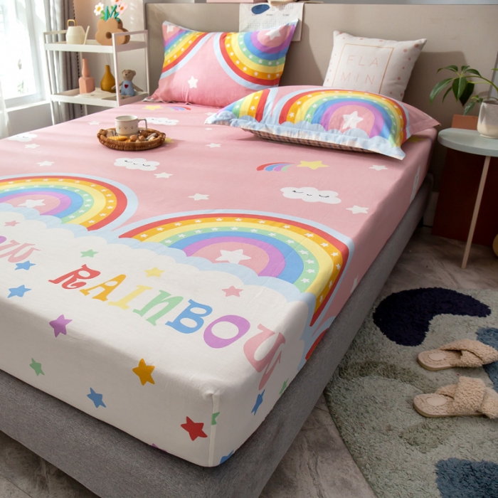 91家纺网 家纺一手货源 找家纺 绵庭 2021新款全棉12868单床笠 彩虹弯弯