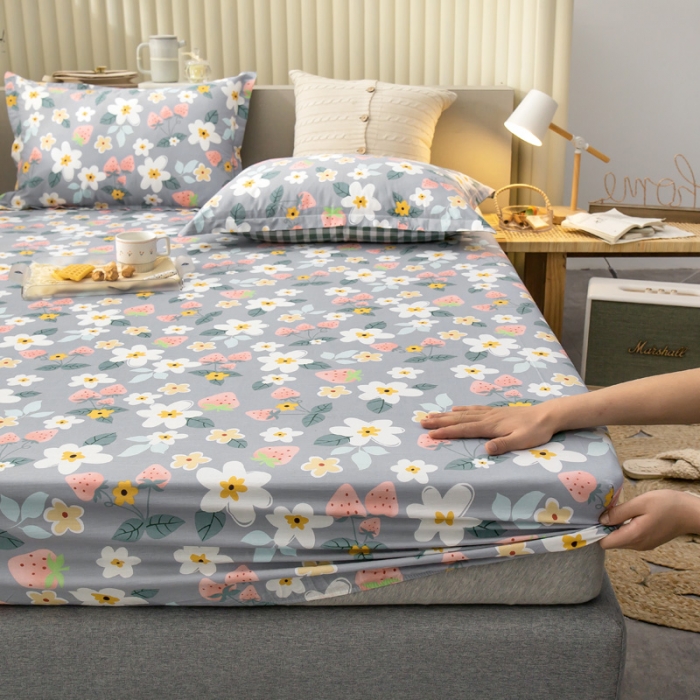 91家纺网 家纺一手货源 找家纺 绵庭 2021新款全棉12868单床笠 草莓约定-灰