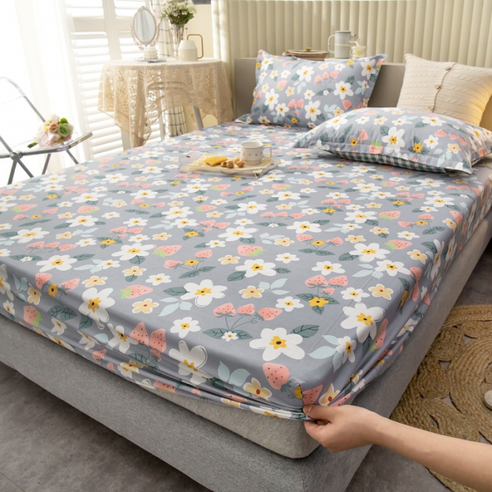 91家纺网 家纺一手货源 找家纺 绵庭 2021新款全棉12868单床笠 草莓约定-灰