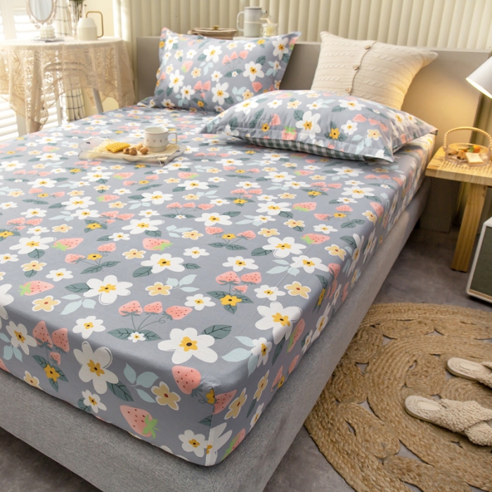 91家纺网 家纺一手货源 找家纺 绵庭 2021新款全棉12868单床笠 草莓约定-灰