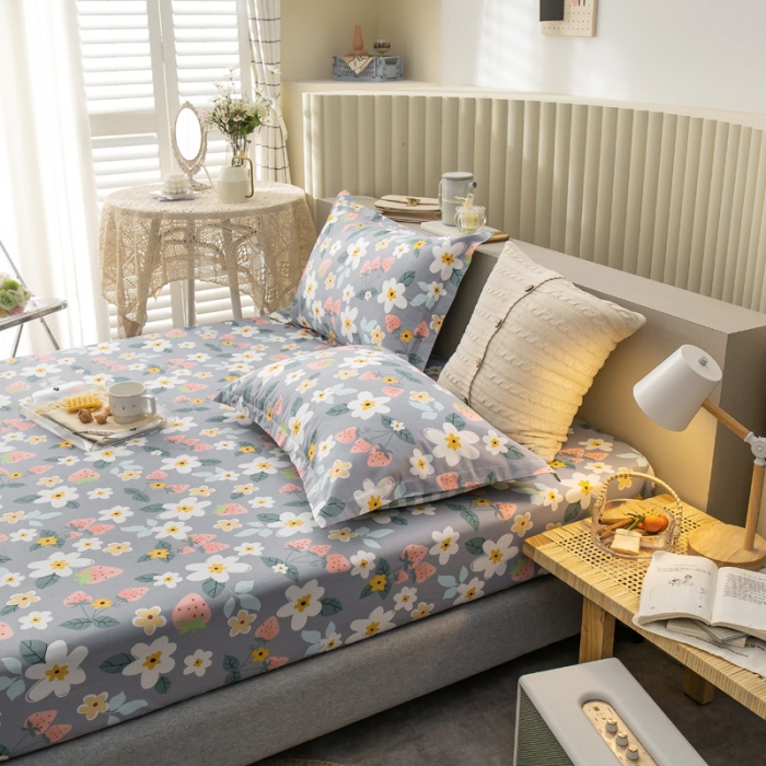 91家纺网 家纺一手货源 找家纺 绵庭 2021新款全棉12868单床笠 草莓约定-灰