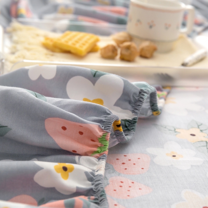 91家纺网 家纺一手货源 找家纺 绵庭 2021新款全棉12868单床笠 草莓约定-灰