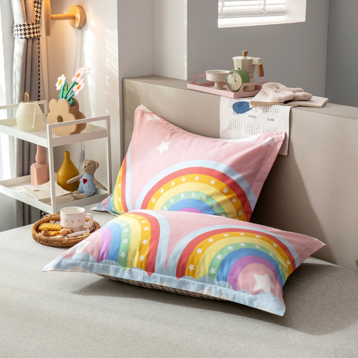 91家纺网 家纺一手货源 找家纺 绵庭 2021新款全棉12868单枕套 彩虹弯弯