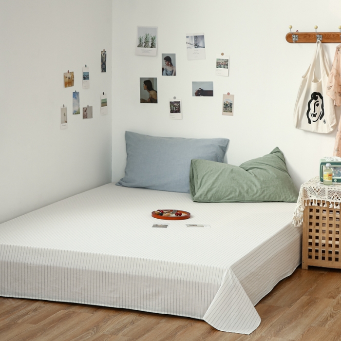 91家纺网 家纺一手货源 找家纺 安莱生活 2021新款色织全棉水洗棉单床单 白灰细条