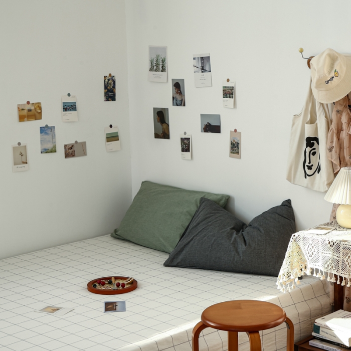 91家纺网 家纺一手货源 找家纺 安莱生活 2021新款色织全棉水洗棉单床单 白灰中格