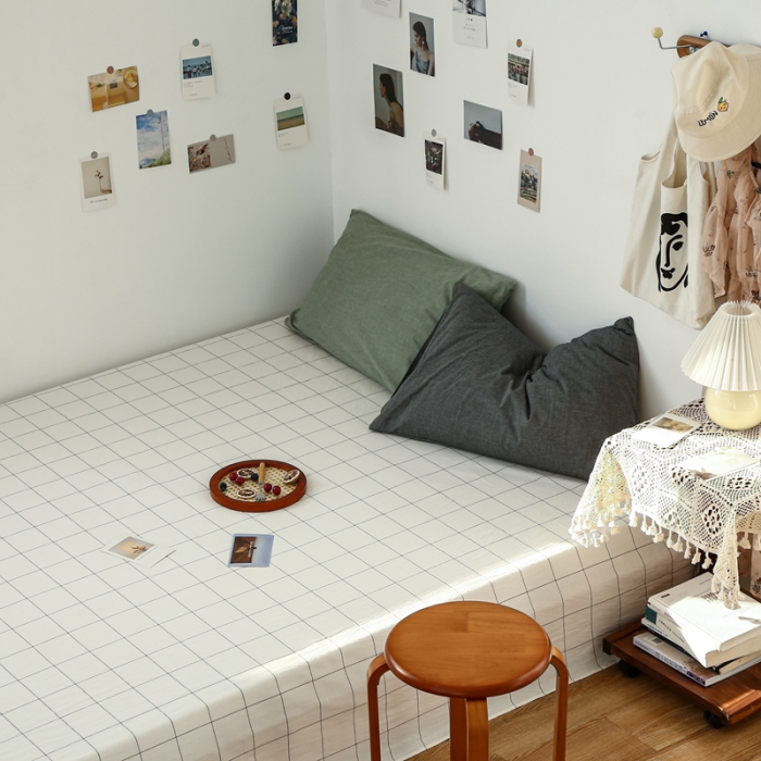 91家纺网 家纺一手货源 找家纺 安莱生活 2021新款色织全棉水洗棉单床单 白灰中格