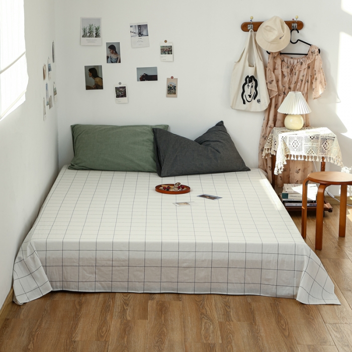 91家纺网 家纺一手货源 找家纺 安莱生活 2021新款色织全棉水洗棉单床单 白灰中格