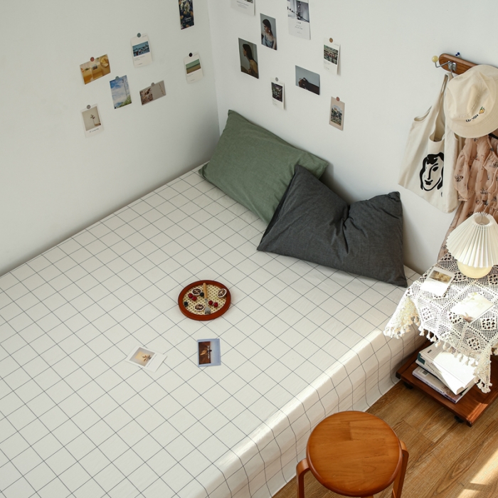 91家纺网 家纺一手货源 找家纺 安莱生活 2021新款色织全棉水洗棉单床单 白灰中格