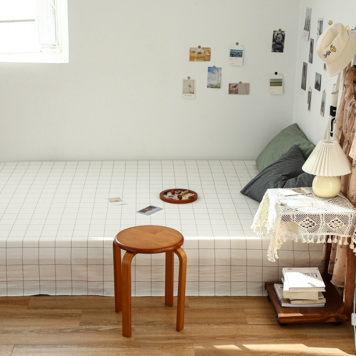 91家纺网 家纺一手货源 找家纺 安莱生活 2021新款色织全棉水洗棉单床单 白灰中格