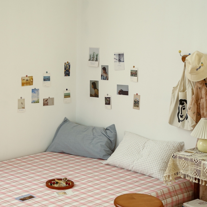 91家纺网 家纺一手货源 找家纺 安莱生活 2021新款色织全棉水洗棉单床单 草莓格