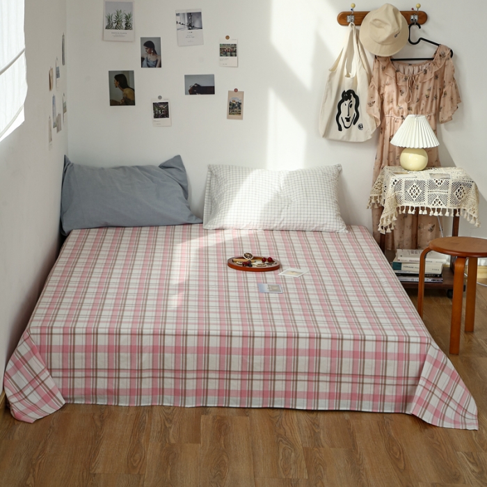 91家纺网 家纺一手货源 找家纺 安莱生活 2021新款色织全棉水洗棉单床单 草莓格