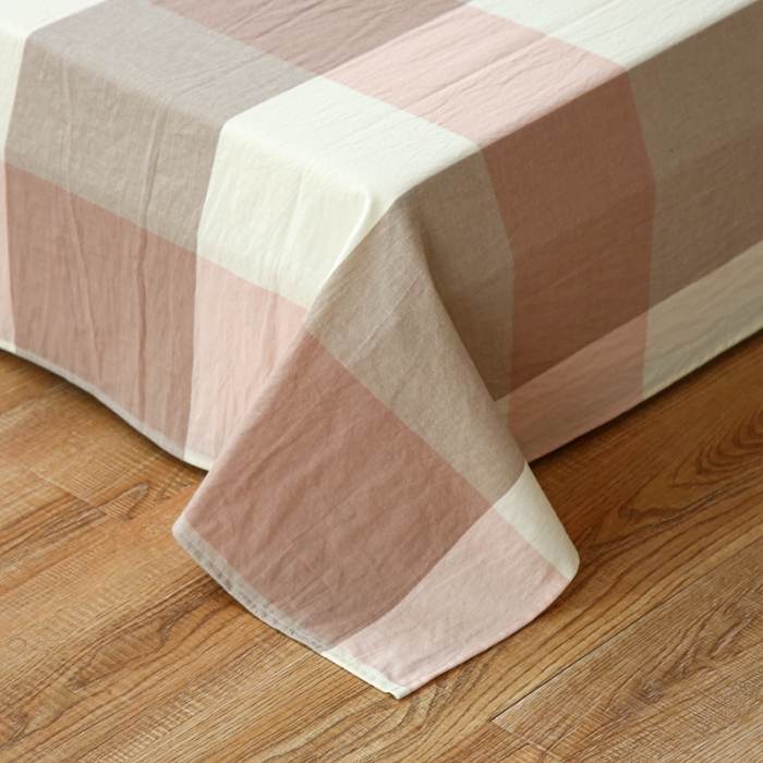 91家纺网 家纺一手货源 找家纺 安莱生活 2021新款色织全棉水洗棉单床单 粉大格