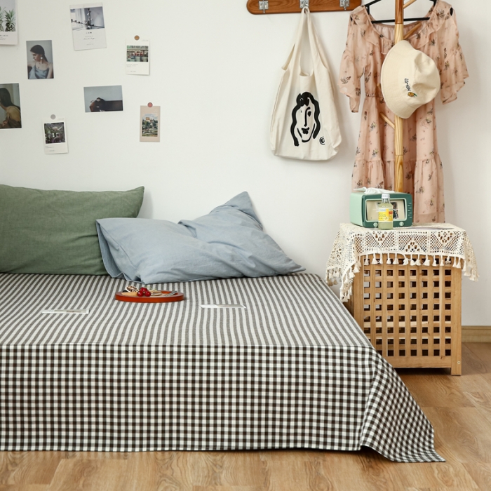 91家纺网 家纺一手货源 找家纺 安莱生活 2021新款色织全棉水洗棉单床单 黑小格