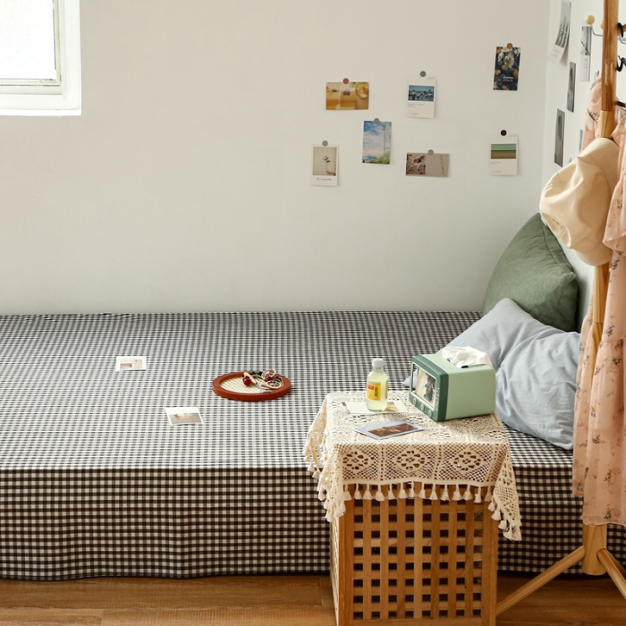 91家纺网 家纺一手货源 找家纺 安莱生活 2021新款色织全棉水洗棉单床单 黑小格