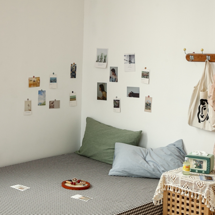 91家纺网 家纺一手货源 找家纺 安莱生活 2021新款色织全棉水洗棉单床单 黑小格