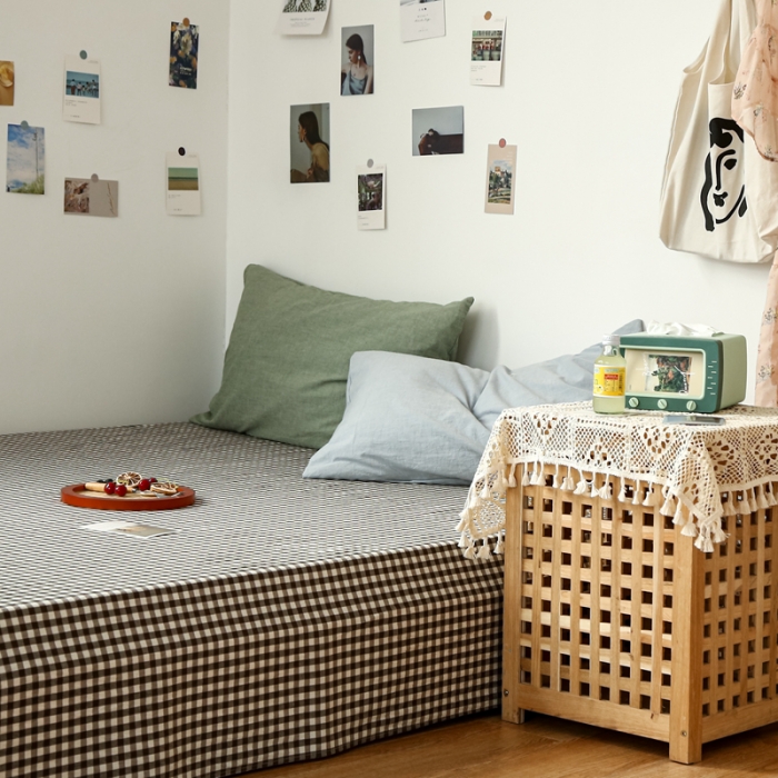 91家纺网 家纺一手货源 找家纺 安莱生活 2021新款色织全棉水洗棉单床单 黑小格