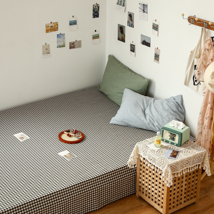 91家纺网 家纺一手货源 找家纺 安莱生活 2021新款色织全棉水洗棉单床单 黑小格