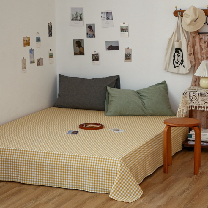 91家纺网 家纺一手货源 找家纺 安莱生活 2021新款色织全棉水洗棉单床单 黄小格