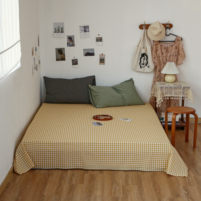 91家纺网 家纺一手货源 找家纺 安莱生活 2021新款色织全棉水洗棉单床单 黄小格