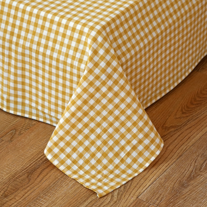 91家纺网 家纺一手货源 找家纺 安莱生活 2021新款色织全棉水洗棉单床单 黄小格