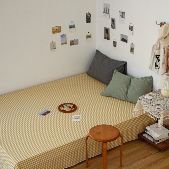 91家纺网 家纺一手货源 找家纺 安莱生活 2021新款色织全棉水洗棉单床单 黄小格