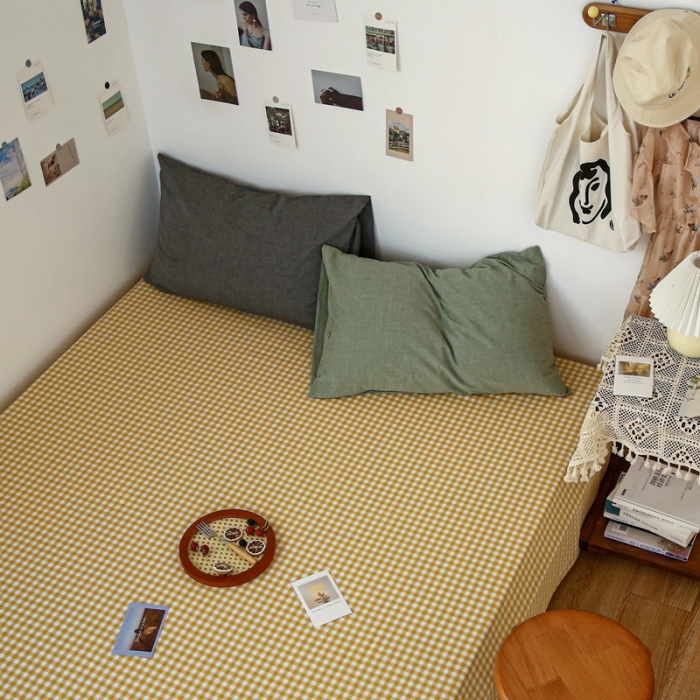 91家纺网 家纺一手货源 找家纺 安莱生活 2021新款色织全棉水洗棉单床单 黄小格