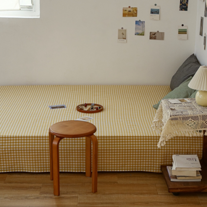 91家纺网 家纺一手货源 找家纺 安莱生活 2021新款色织全棉水洗棉单床单 黄小格