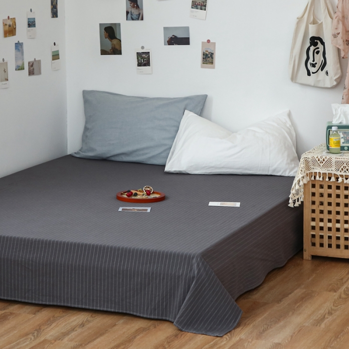 91家纺网 家纺一手货源 找家纺 安莱生活 2021新款色织全棉水洗棉单床单 灰白细条