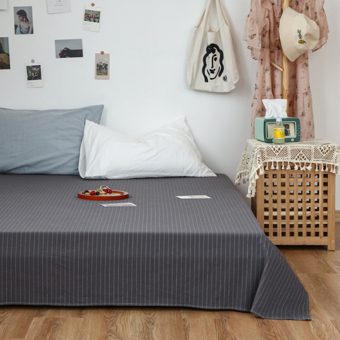 91家纺网 家纺一手货源 找家纺 安莱生活 2021新款色织全棉水洗棉单床单 灰白细条